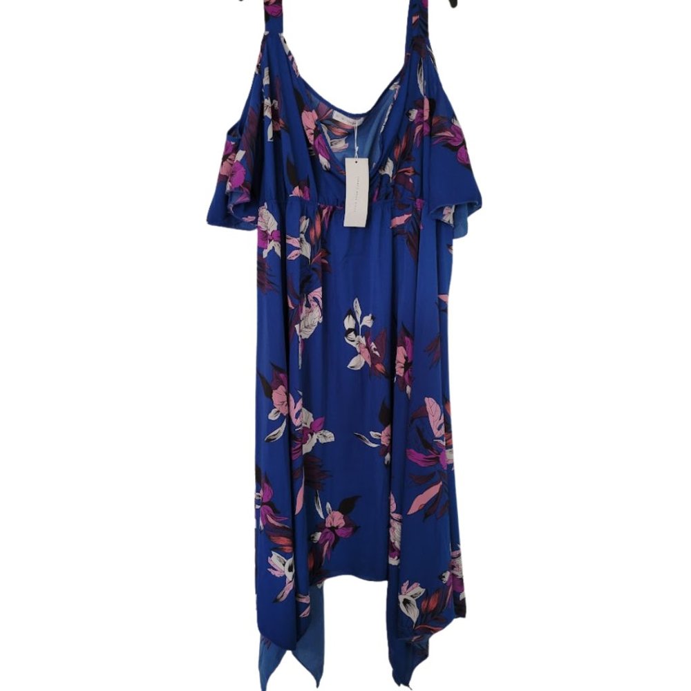 NWT Rosegal blue floral‎ cold shoulder dress handkerchief asymmetrical h…